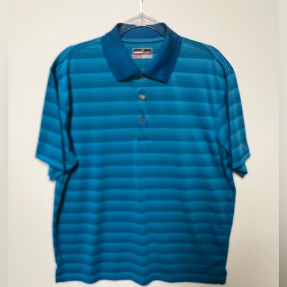 GRAND SLAM PERFORMANCE BLUE HORIZONTAL STRIPED GOLF POLO SHIRT - Picture 1 of 5